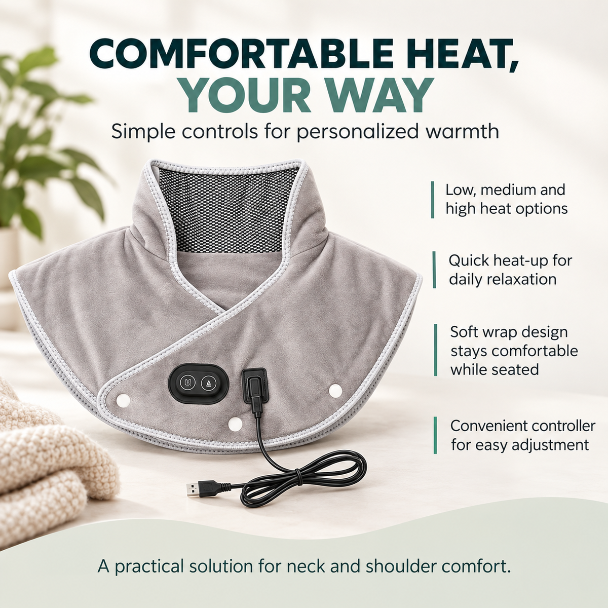 Neck Heating Pad Massager Cordless Heat Wrap for Pain Relief
