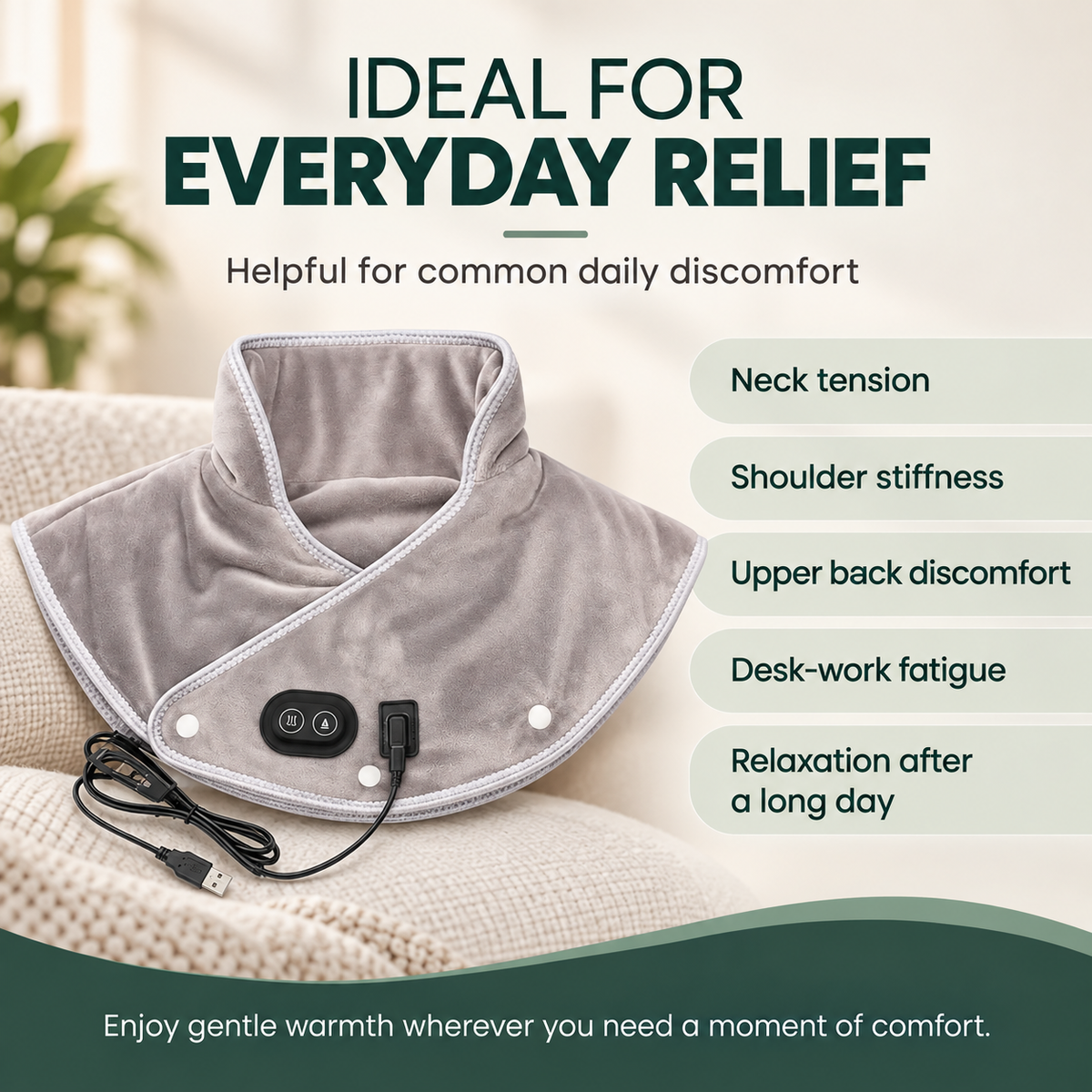 Neck Heating Pad Massager Cordless Heat Wrap for Pain Relief