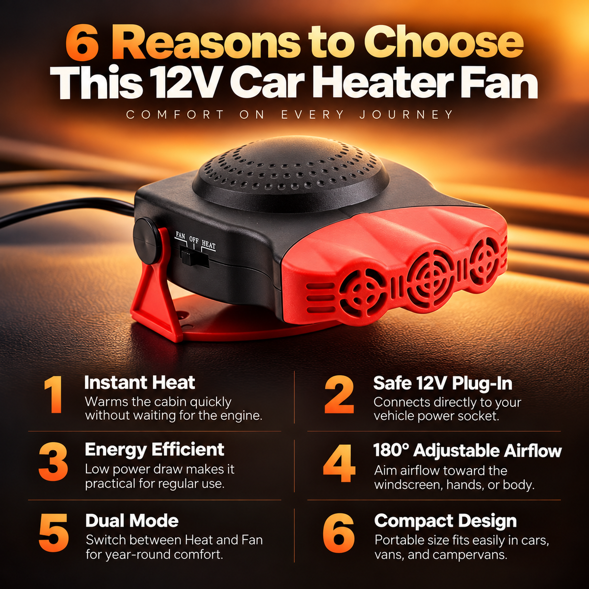 Portable Car Heater 12V Plug In Windscreen Defroster Demister