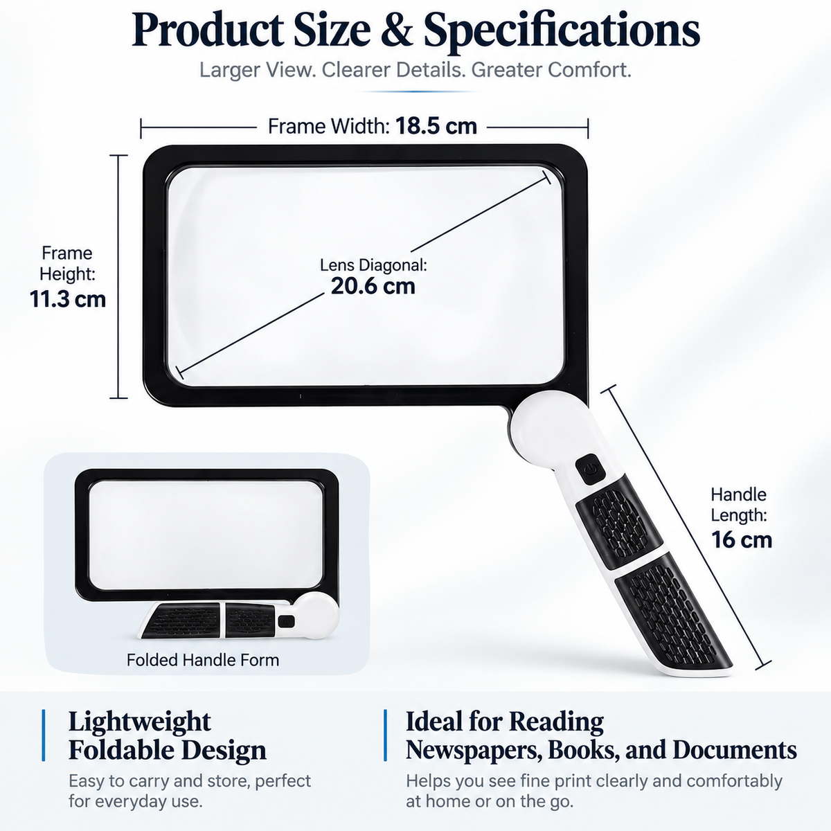 Full Page Magnifying Glass 5X LED Lighted Magnifier for Reading