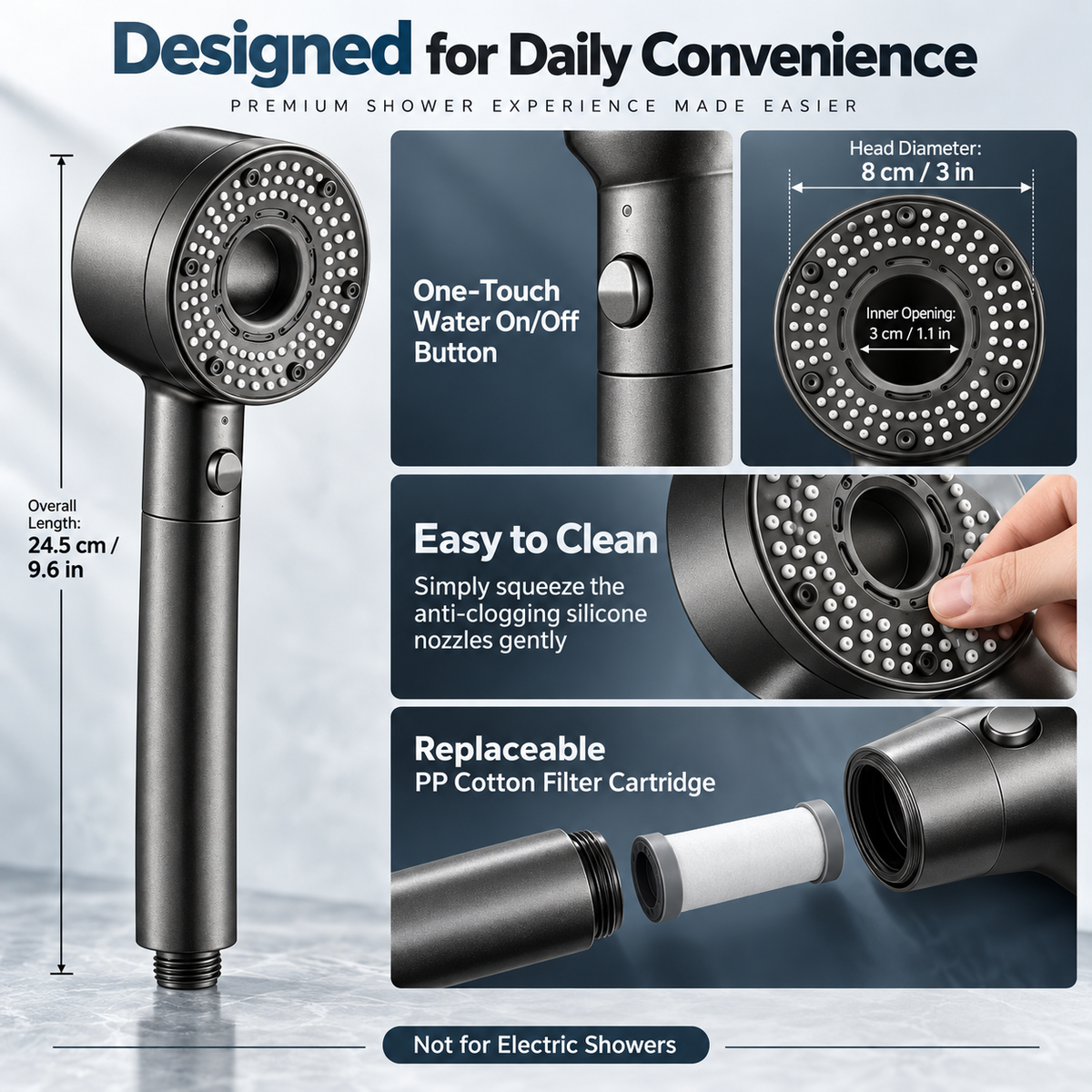 High Pressure Shower Head Filtered Water Saving 5 Mode Spray