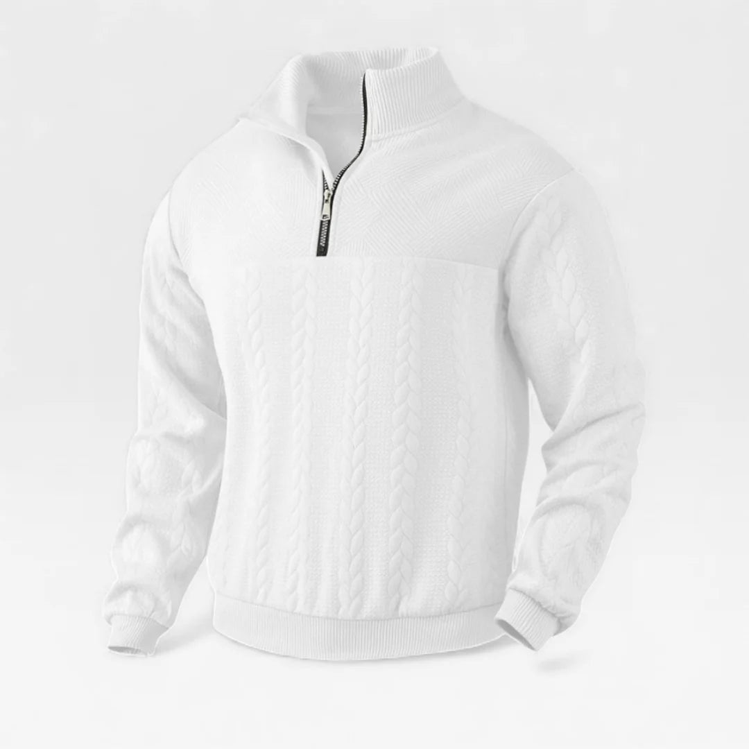 Men’s Quarter Zip Sweater with Cable Knit Texture