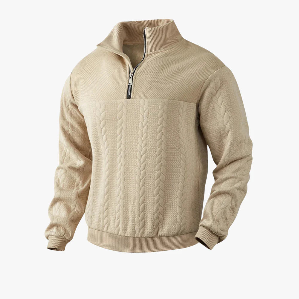 Men’s Quarter Zip Sweater with Cable Knit Texture