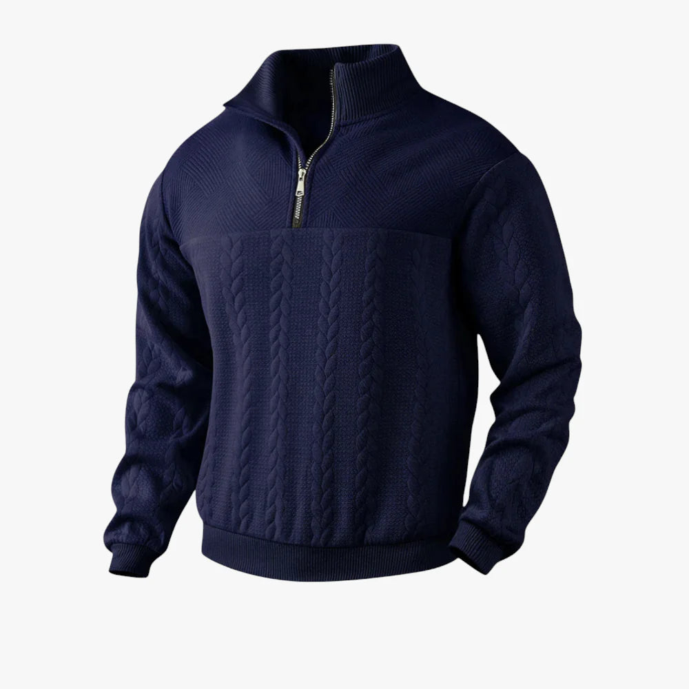 Men’s Quarter Zip Sweater with Cable Knit Texture