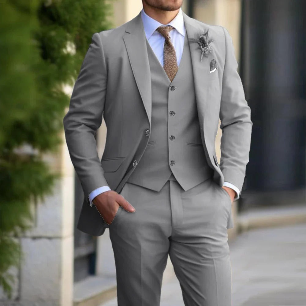 Men's Slim Fit 3-Piece Suit Set Business Wedding Formal Tailored