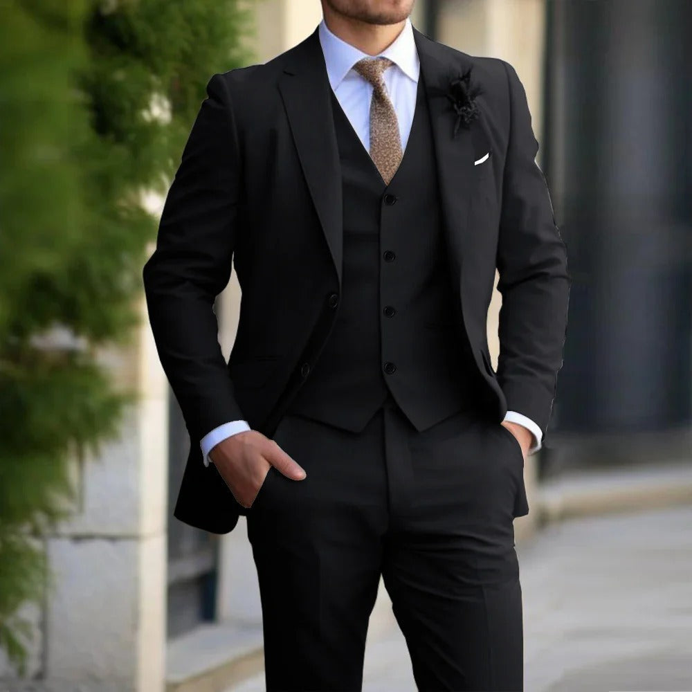 Men's Slim Fit 3-Piece Suit Set Business Wedding Formal Tailored