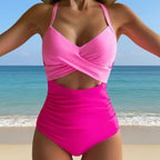 One-Piece Women's Swimsuit Cross Halter Push Up Swimwear