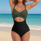 One-Piece Women's Swimsuit Cross Halter Push Up Swimwear