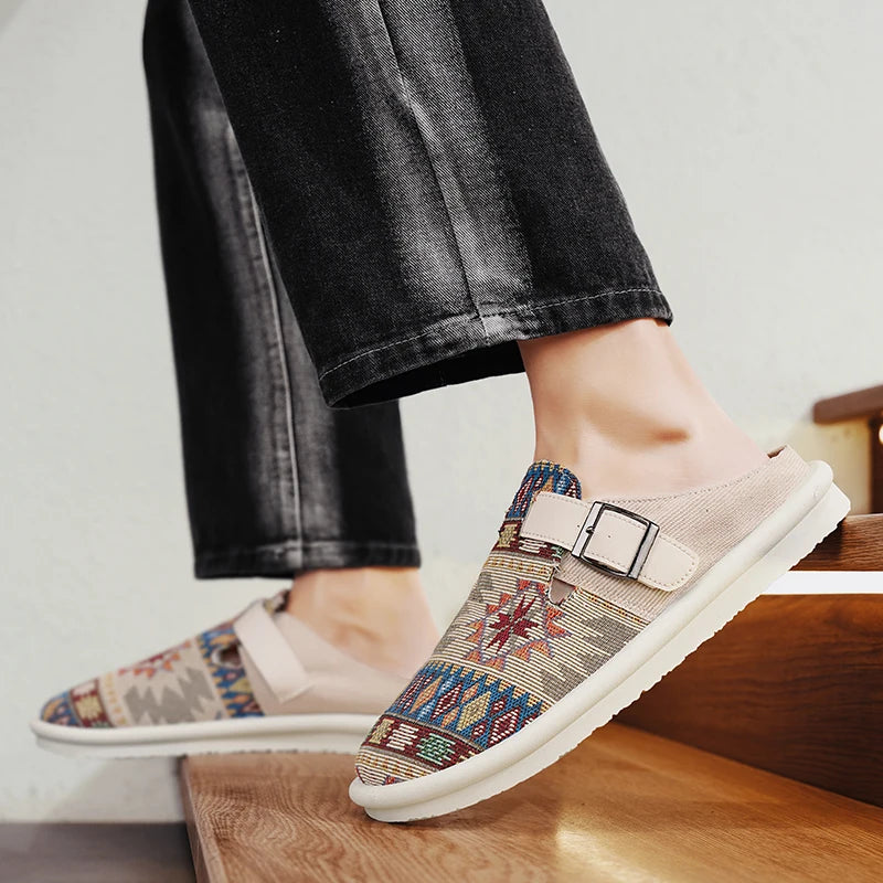 Men's Aztec Canvas Buckle Clog Mules