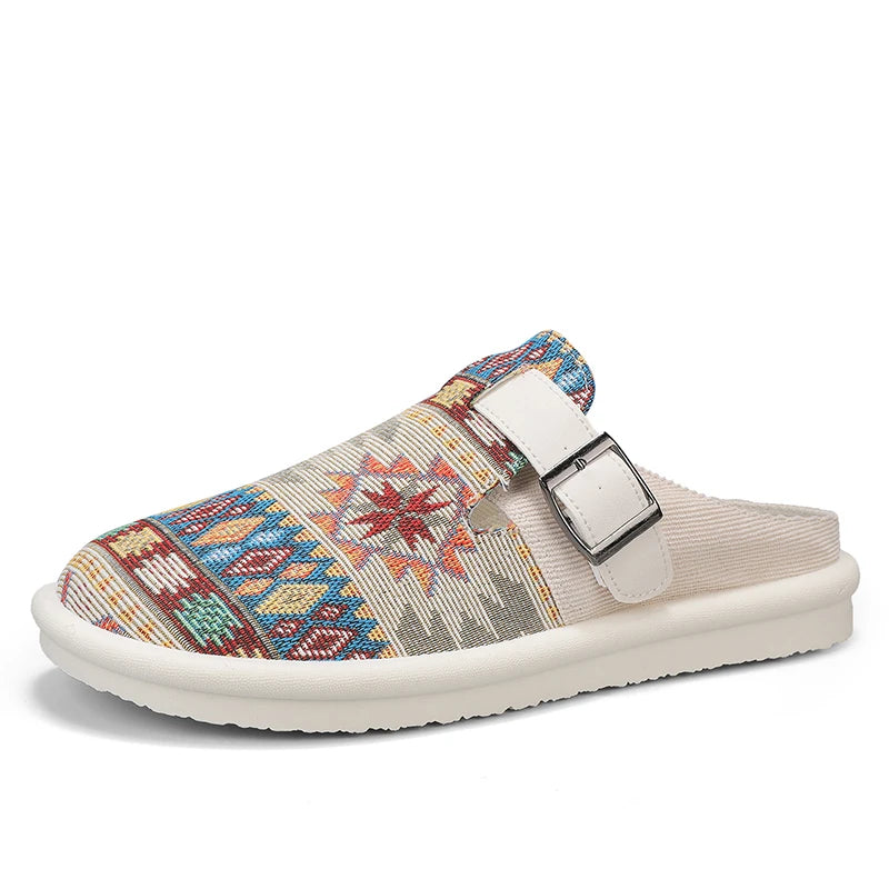 Men's Aztec Canvas Buckle Clog Mules