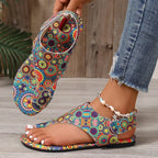Women's Boho Paisley Toe-Ring Wedge Sandals