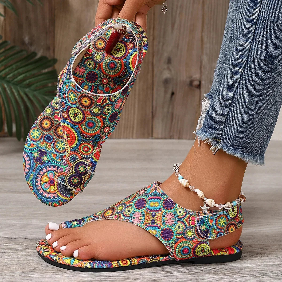 Women's Boho Paisley Toe-Ring Wedge Sandals