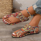 Women's Boho Paisley Toe-Ring Wedge Sandals