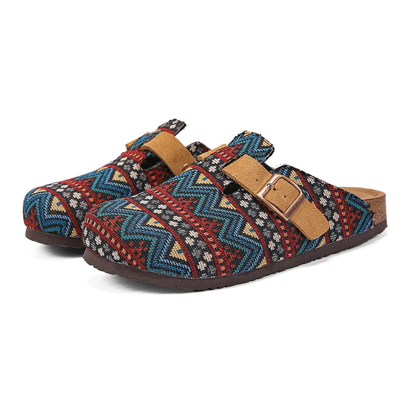 Men's Ethnic Print Cork Clog Mules
