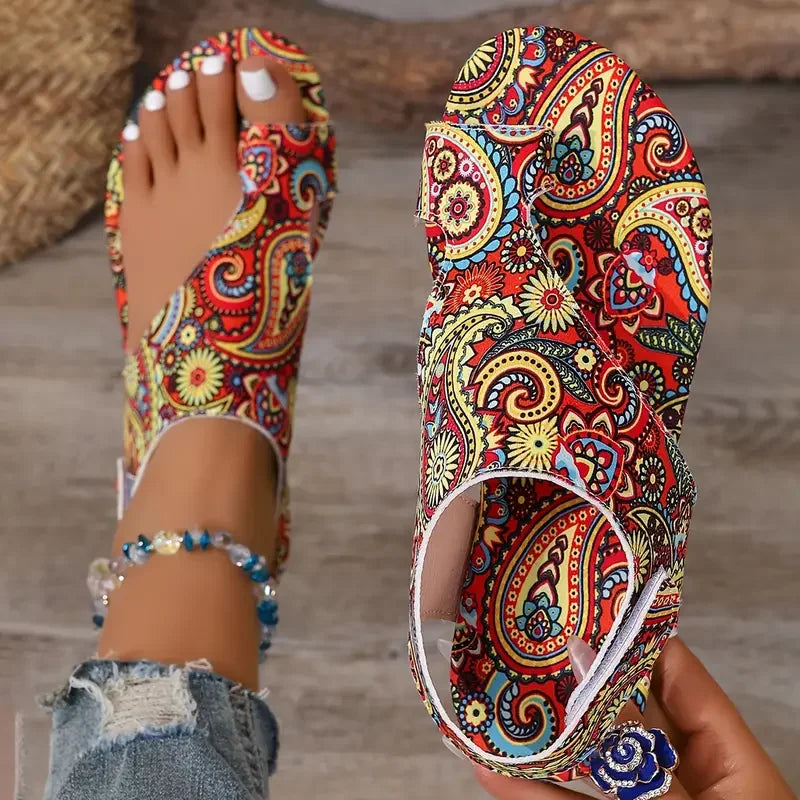 Women's Boho Paisley Toe-Ring Wedge Sandals