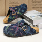 Denim Star-Print Cork Clog Mules – Unisex