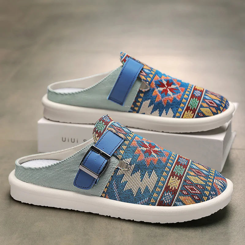 Men's Aztec Canvas Buckle Clog Mules