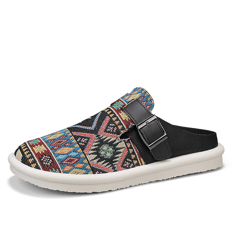 Men's Aztec Canvas Buckle Clog Mules