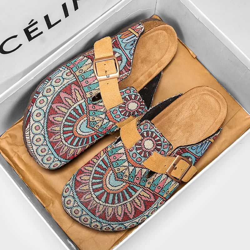 Women's Boho Mandala Cork Clog Mules