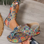 Women's Boho Paisley Toe-Ring Wedge Sandals