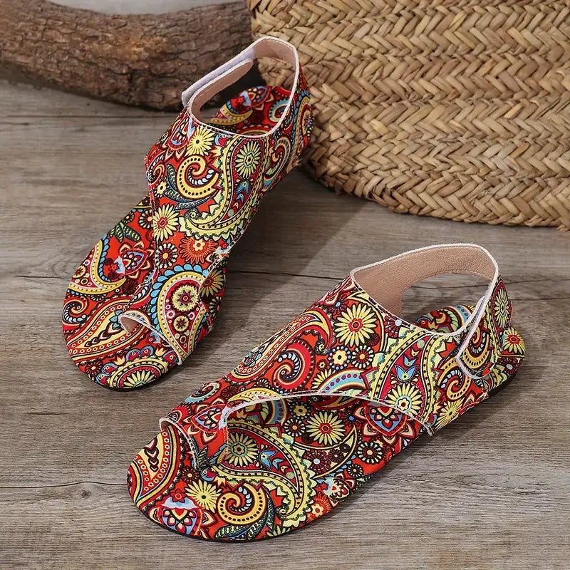 Women's Boho Paisley Toe-Ring Wedge Sandals