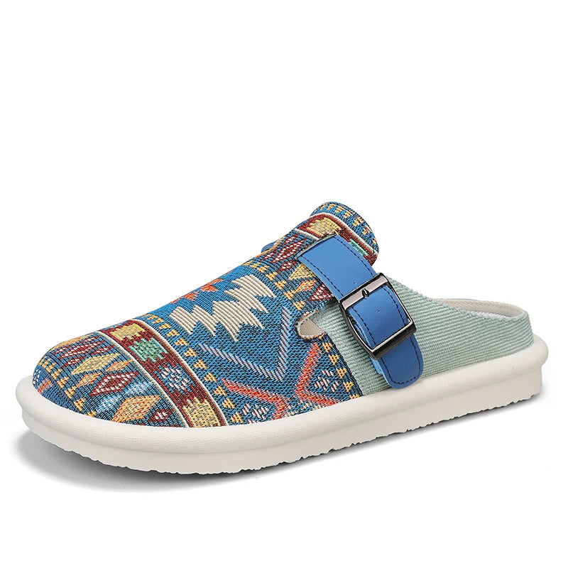 Men's Aztec Canvas Buckle Clog Mules