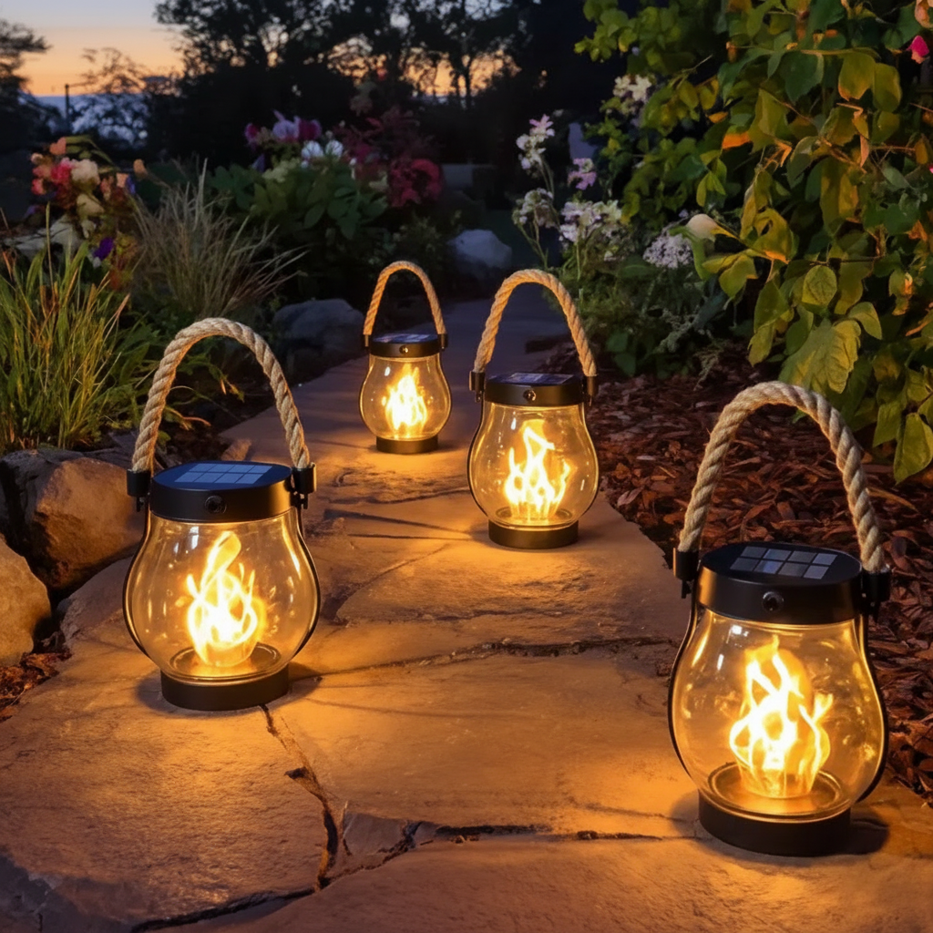 Solar Outdoor Lantern with Rope Handle Solar Garden Light