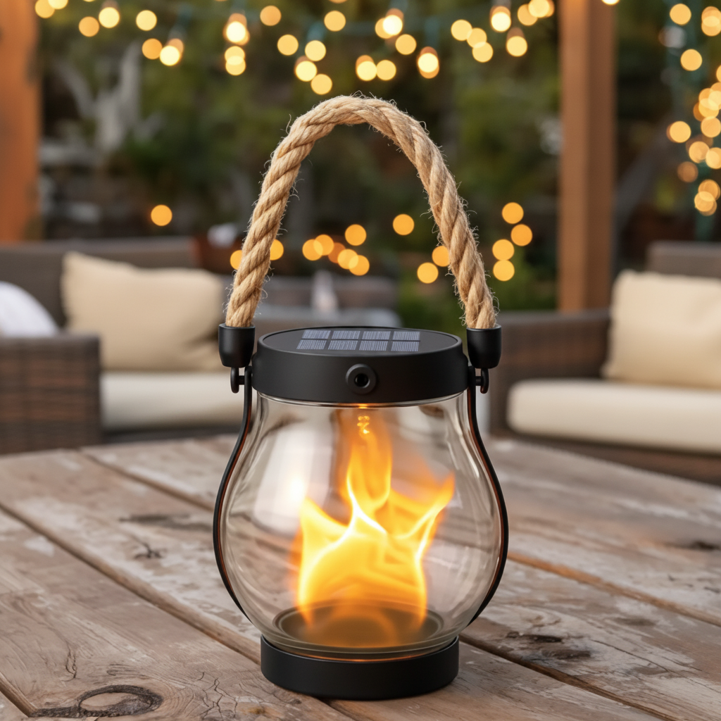 Solar Outdoor Lantern with Rope Handle Solar Garden Light