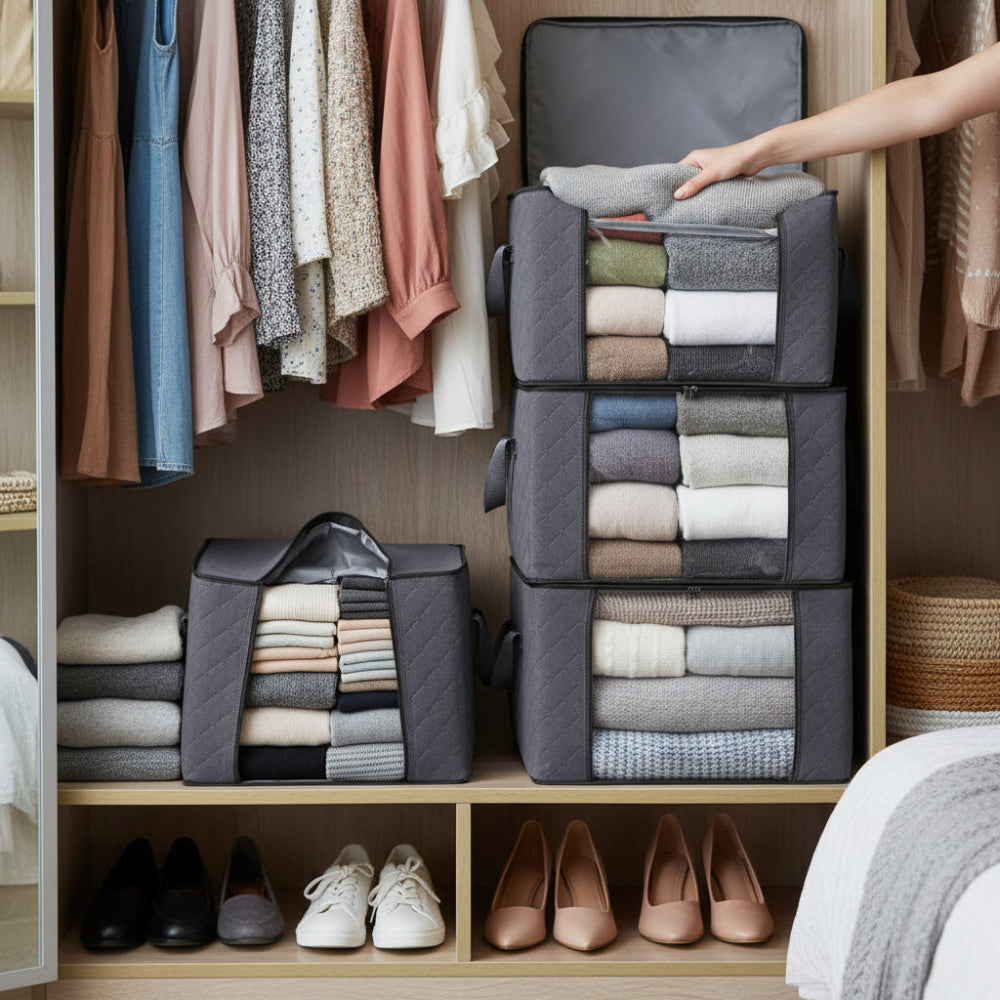 Storage Boxes for Clothes 3 Piece Set with Window Organizer