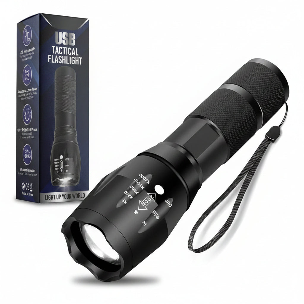 Tactical LED Flashlight USB Rechargeable Handheld Portable Light