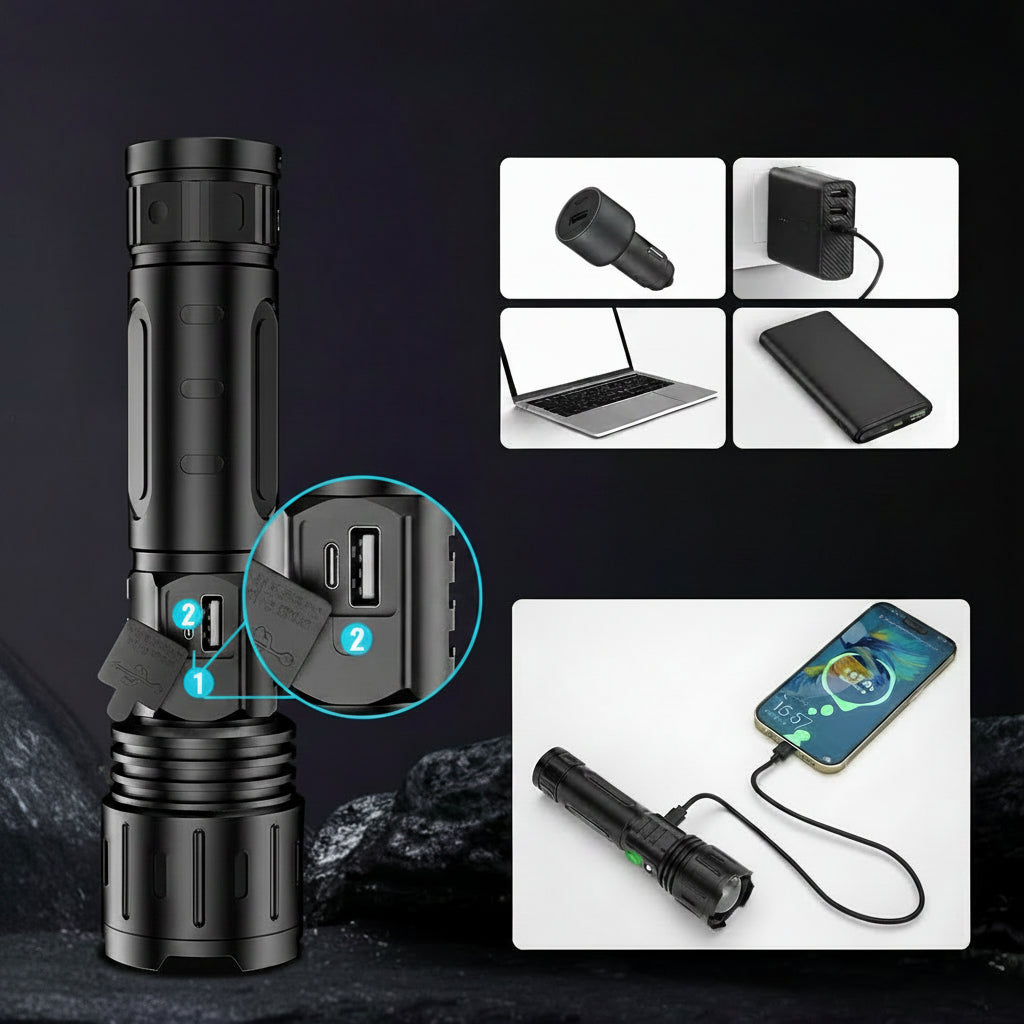 Tactical Rechargeable LED Flashlight Handheld Outdoor Light