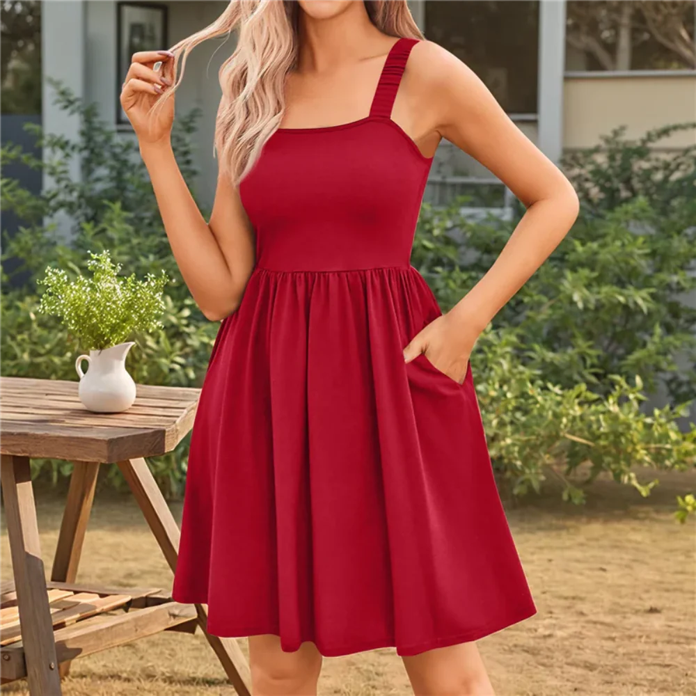 Women Sleeveless Floral Summer Beach Casual Dress