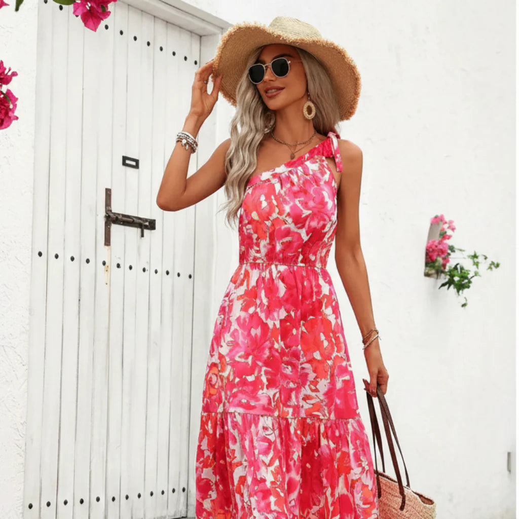Women Sleeveless Summer Dress Ruffle Hem Casual Dress