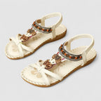 Women’s Adjustable Strap Flat Sandals with Embellishments
