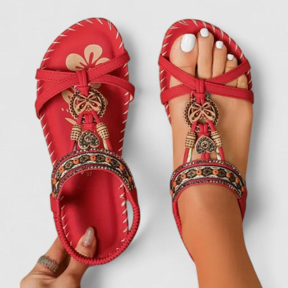 Women’s Adjustable Strap Flat Sandals with Embellishments