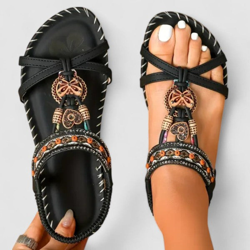 Women’s Adjustable Strap Flat Sandals with Embellishments