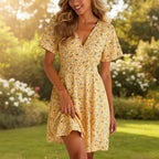 Women's Floral Wrap Dress Short Sleeve Summer Casual Dress