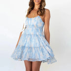 Women’s Spaghetti Strap Summer Dress with Ruffles Floral Pattern