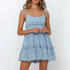 Women’s Spaghetti Strap Summer Dress with Ruffles Floral Pattern