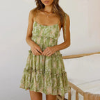 Women’s Spaghetti Strap Summer Dress with Ruffles Floral Pattern