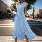 Women’s Wrap V Neck Ruffle Sleeve Midi Summer Dress