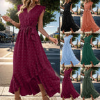 Women’s Wrap V Neck Ruffle Sleeve Midi Summer Dress