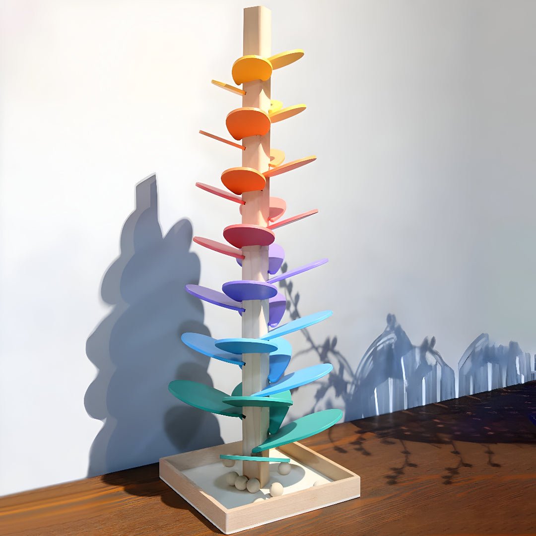 Wooden Marble Run Tree Toy with Colorful Leaf Tracks for Kids