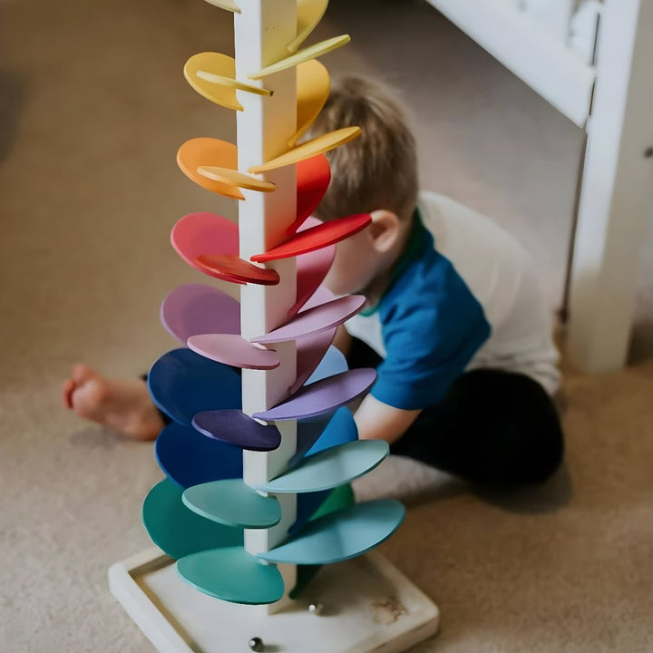 Wooden Marble Run Tree Toy with Colorful Leaf Tracks for Kids