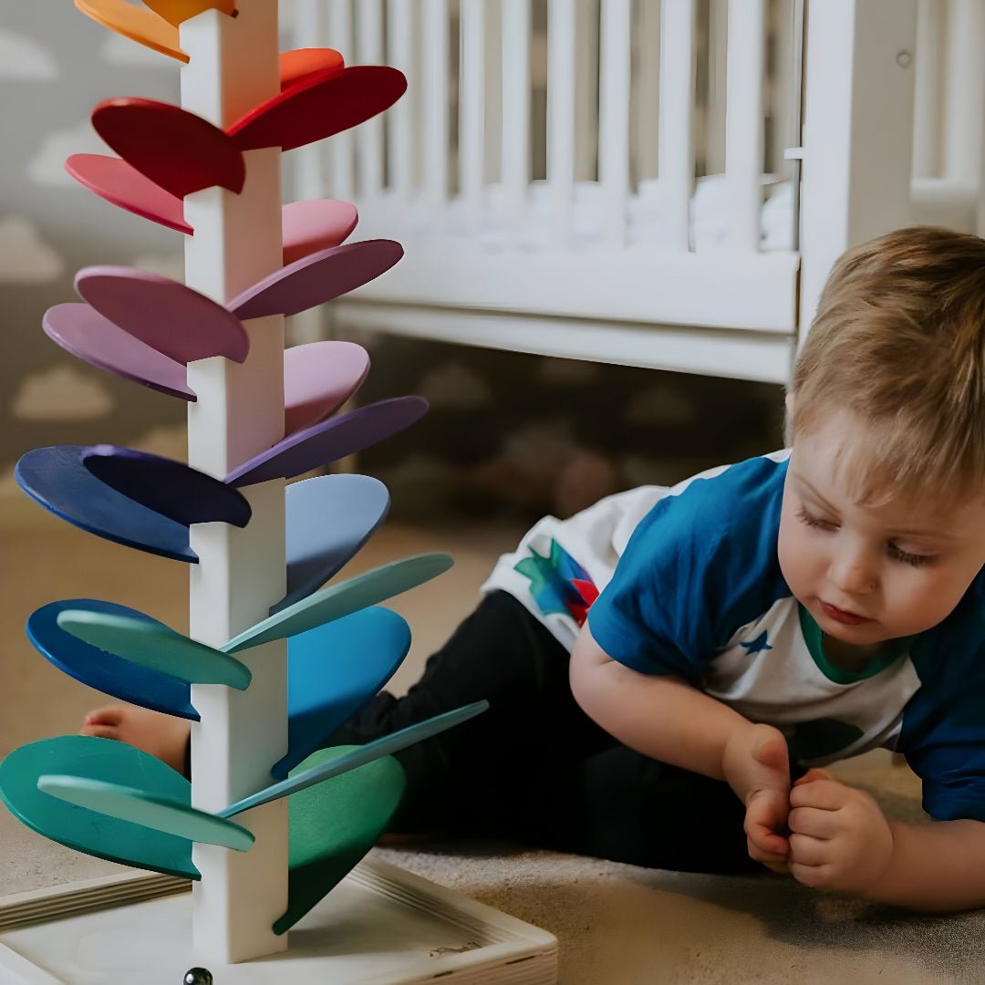 Wooden Marble Run Tree Toy with Colorful Leaf Tracks for Kids