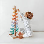 Wooden Marble Run Tree Toy with Colorful Leaf Tracks for Kids