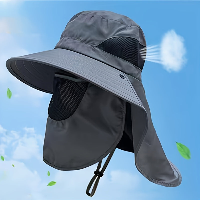 Men's Sun Hat with Removable Face and Neck Flap Adjustable Drawstring