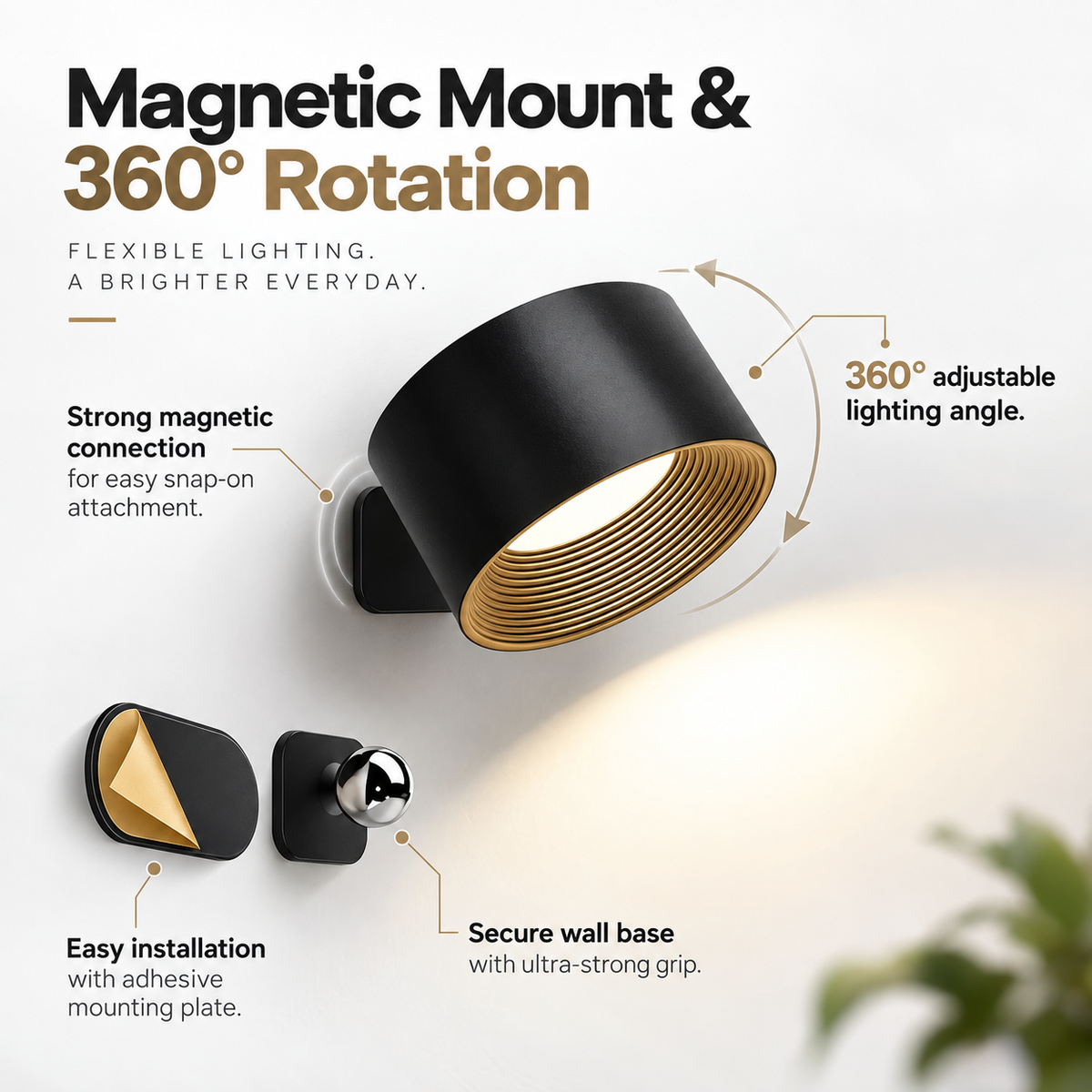 Wireless Rechargeable Wall Light 360 Rotating LED Touch Control