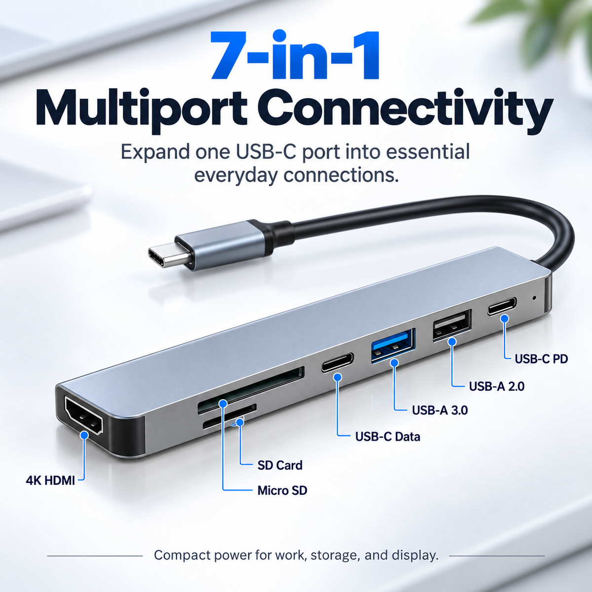 USB C Hub 7 in 1 Multiport Adapter HDMI 4K for MacBook Laptop