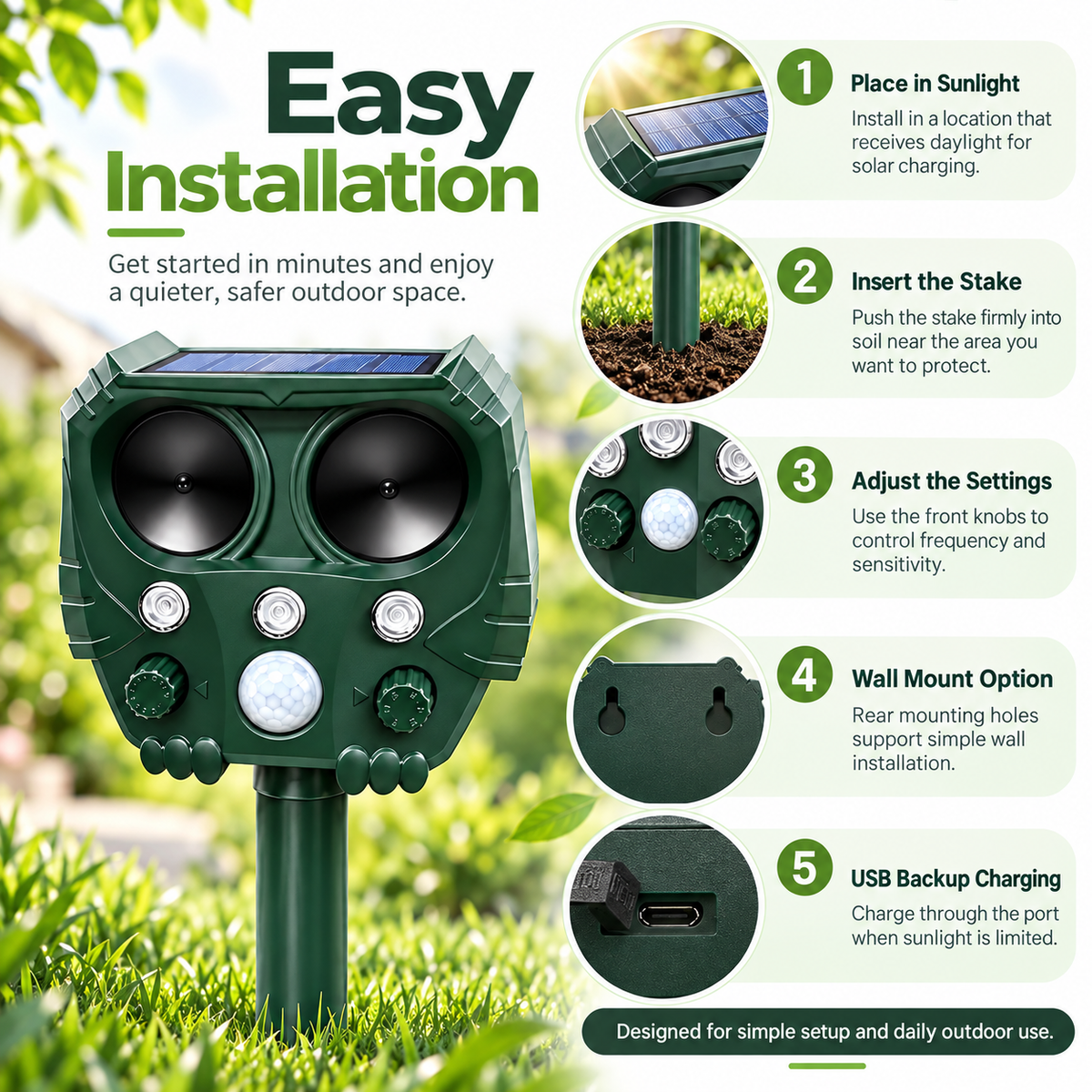 Ultrasonic Cat and Fox Repeller Solar Garden Pest Deterrent